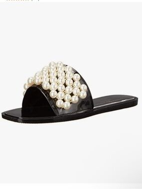 Chinese Laundry Black Pearl-Embellished Slide Mules